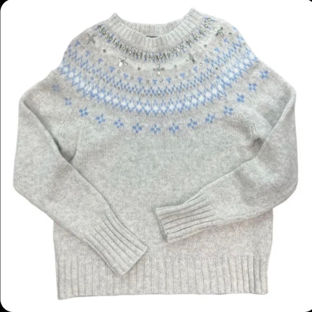 Pre-owned J. Crew embellished Fair Isle sweater, size Small.